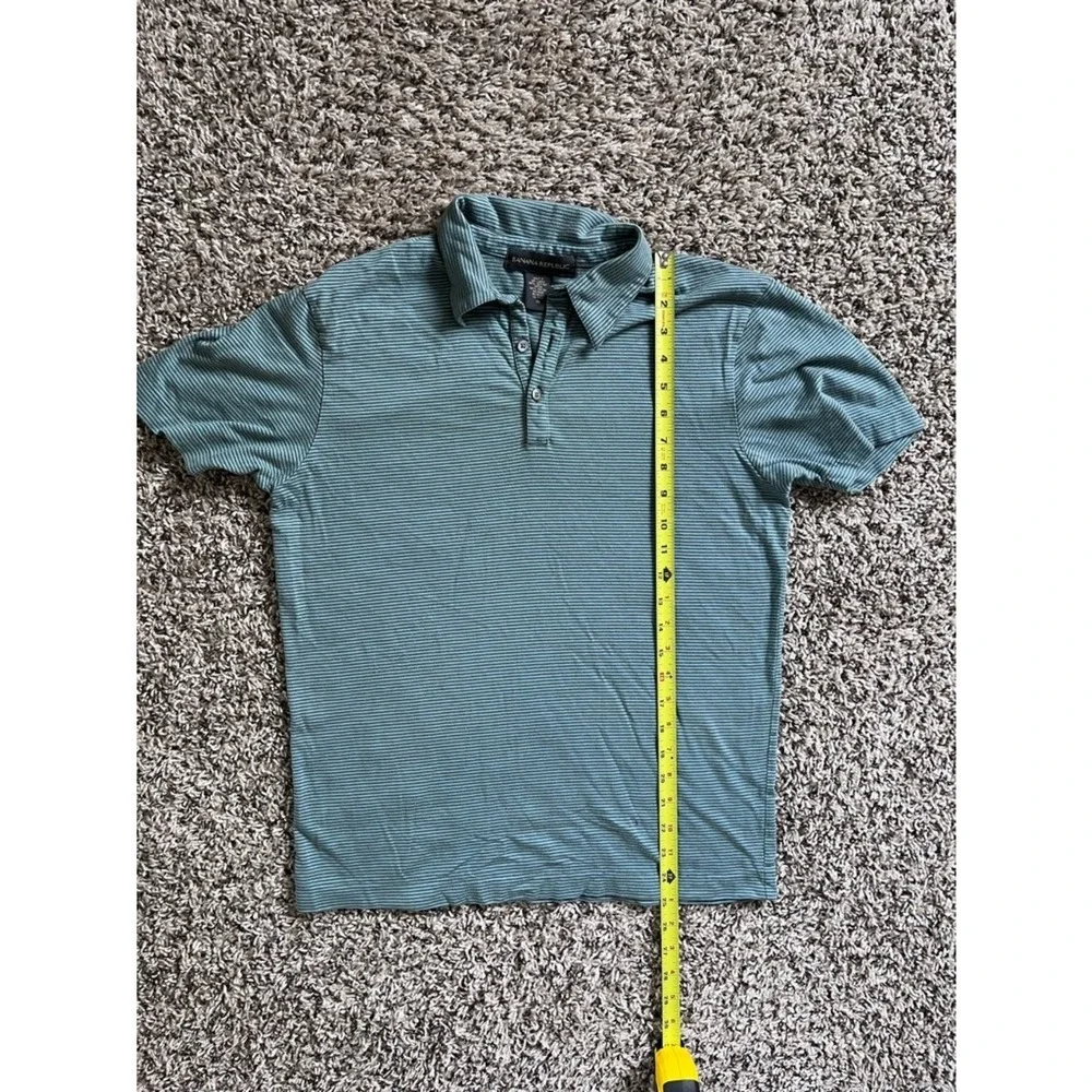 Banana Republic Mens Polo Shirt Medium Green Blue‎ Stripe Short Sleeve Cotton